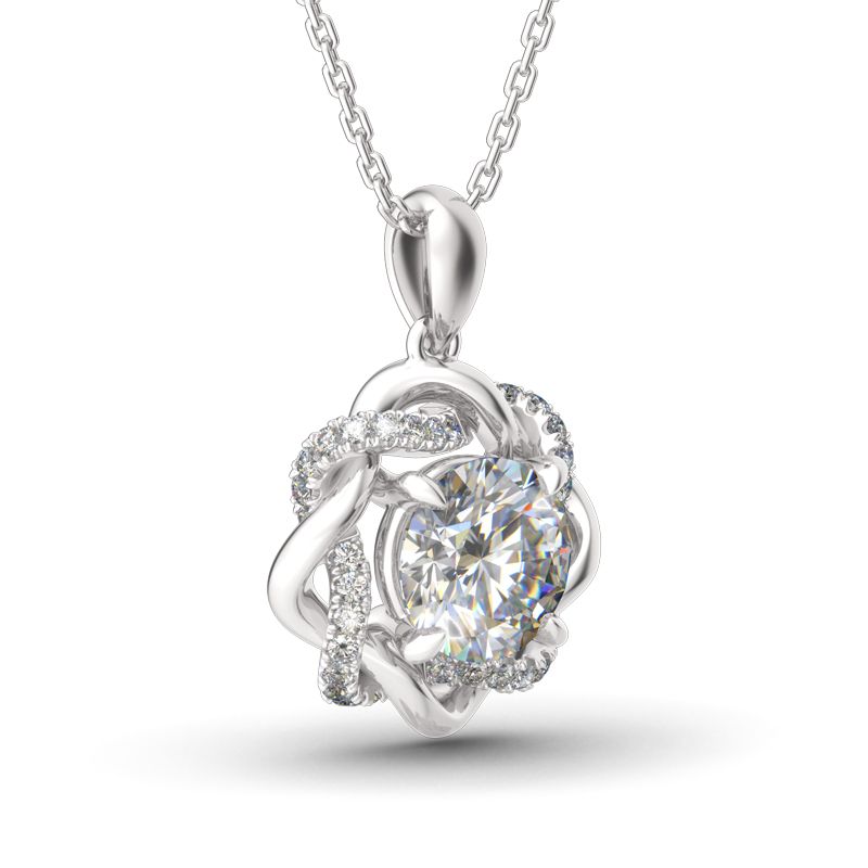 Love Knot Round Moissanite Necklace in Sterling Silver