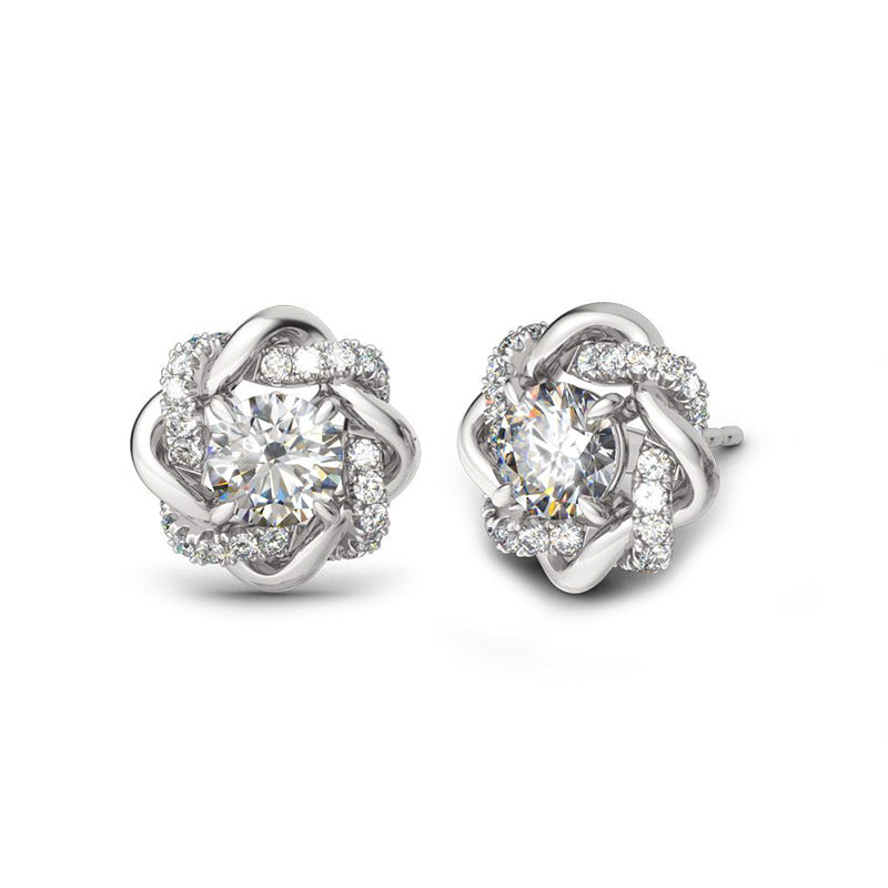 Love Knot Round Moissanite Sterling Silver Earrings