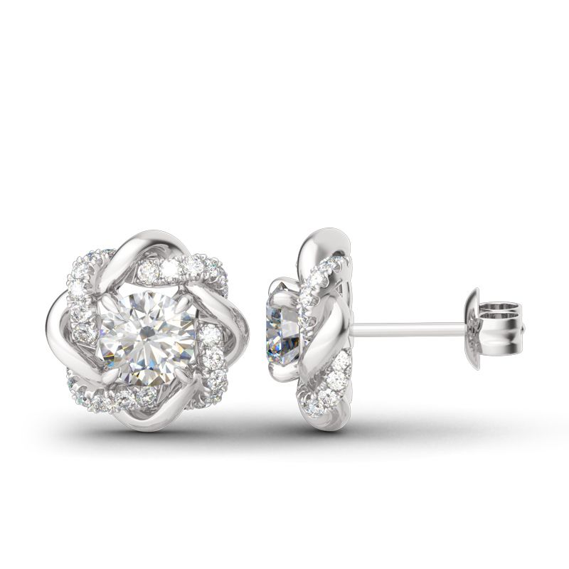 Love Knot Round Moissanite Sterling Silver Earrings