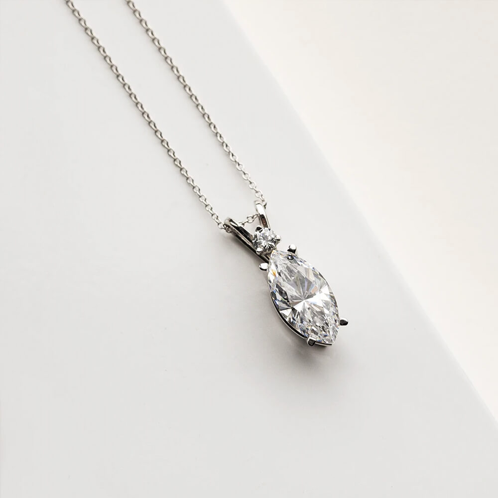 Marquise Cut  Moissanite Basket Set Pendant Necklace in Sterling Silver