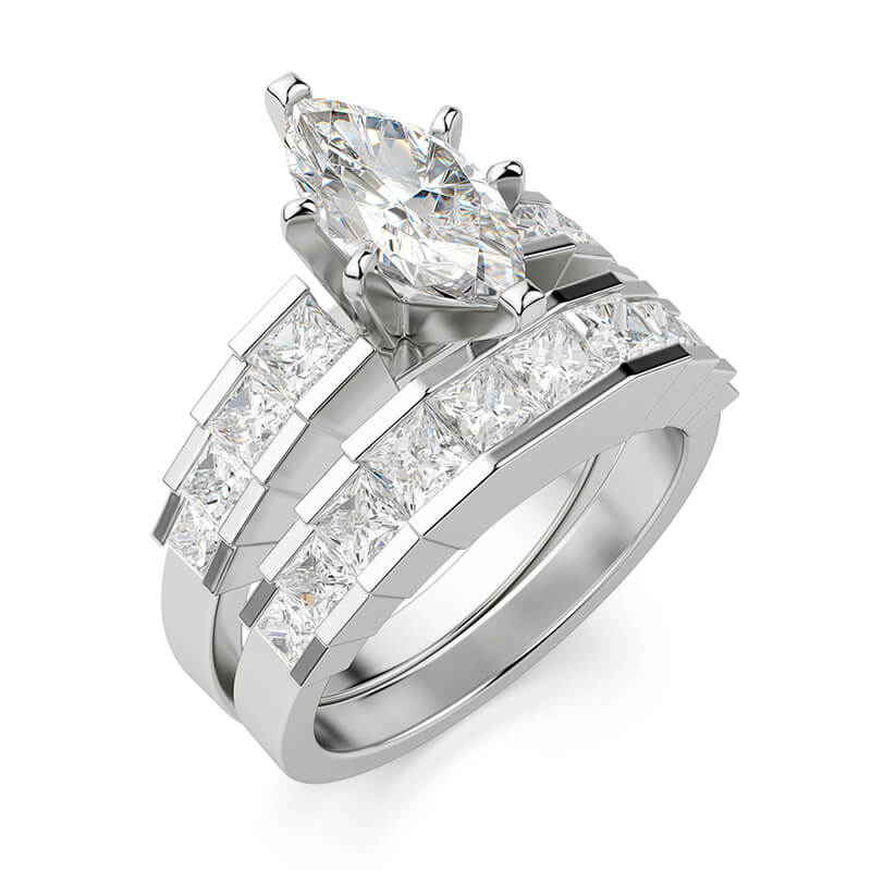 Marquise Cut Moissanite Staircase Channel Set Engagement Ring