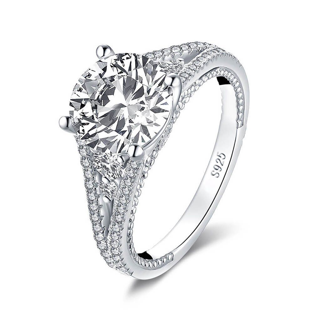 Milgrain Moissanite Split Shank Pave Engagement Ring