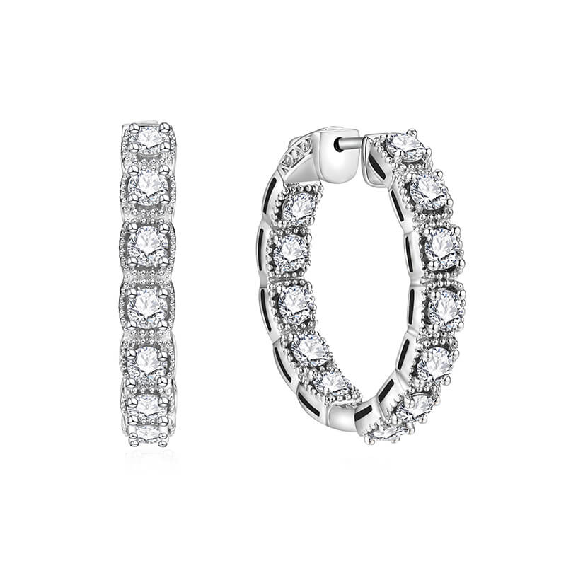 Milgrain Moissanite Square Hoop Earrings In Sterling Silver