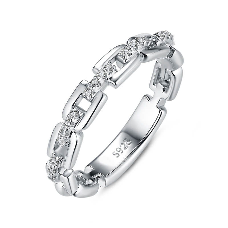 Moissanite Chain Interlocking Pave Eternity Wedding Band