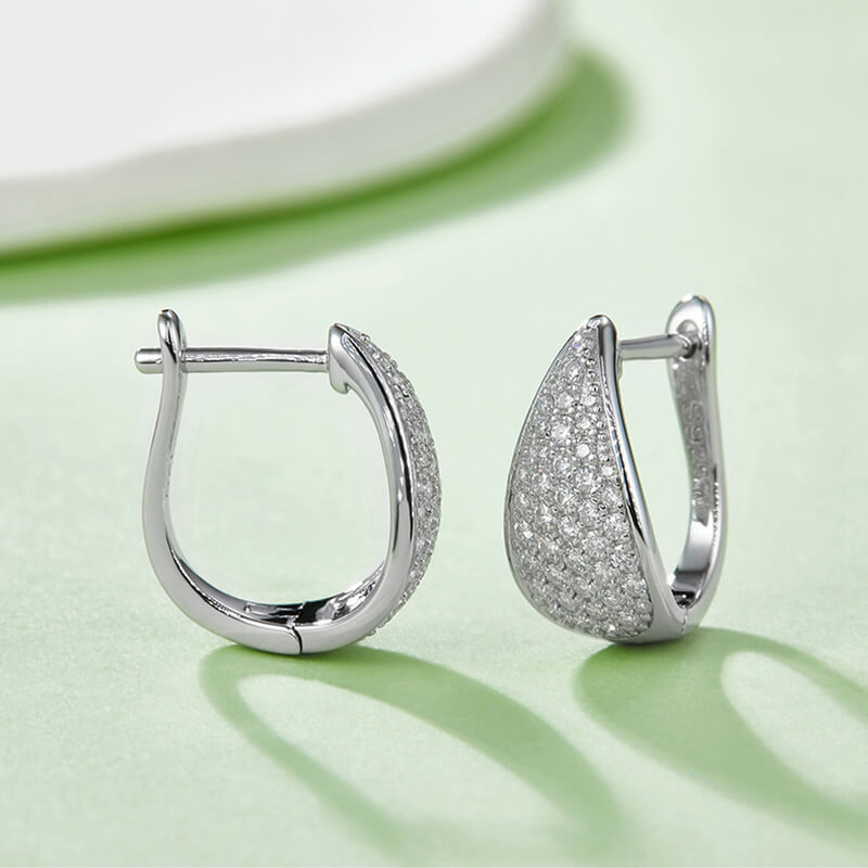 Moissanite Cluster Pave Hoop Earrings In Sterling Silver