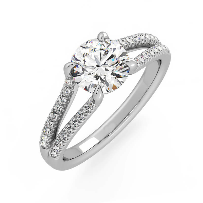 Moissanite Eagle Prong Split Shank Pave Engagement Ring