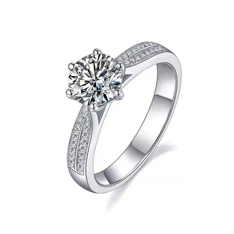 Round Moissanite Six Prong Pave Engagement Ring