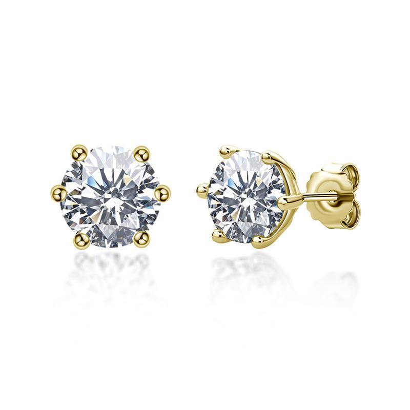 Solitaire Moissanite Fashion Six Prong Sterling Silver Stud Earrings