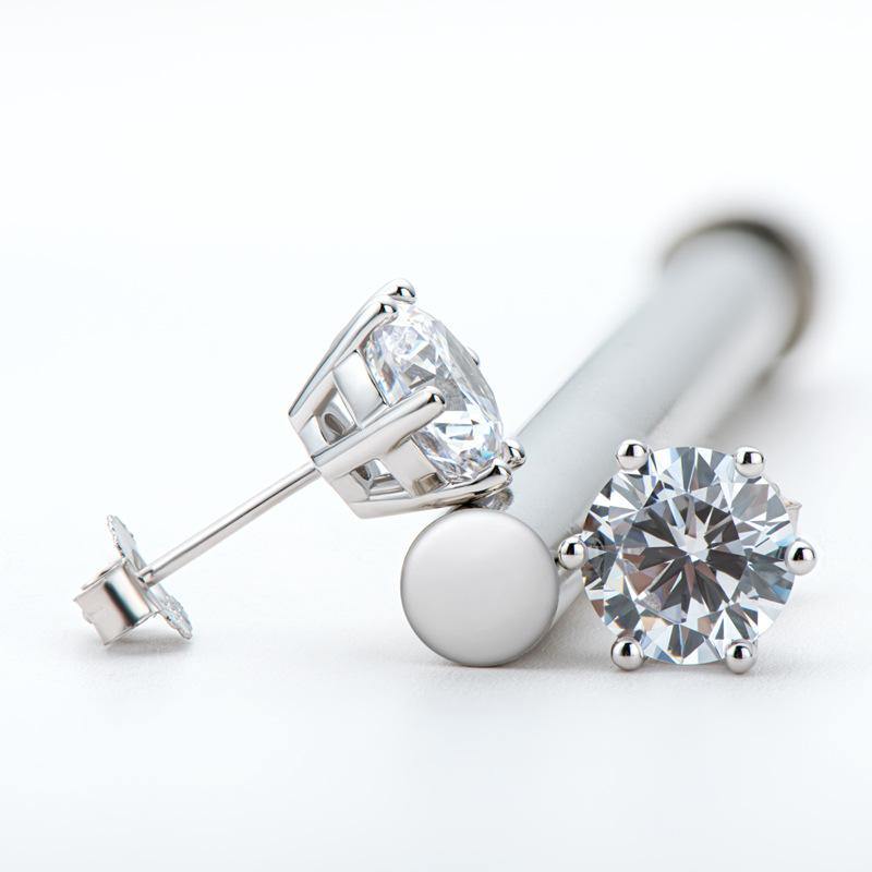 Solitaire Moissanite Fashion Six Prong Sterling Silver Stud Earrings