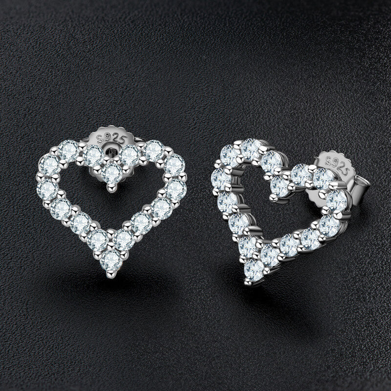 Moissanite Heart Stud Earrings In Sterling Silver