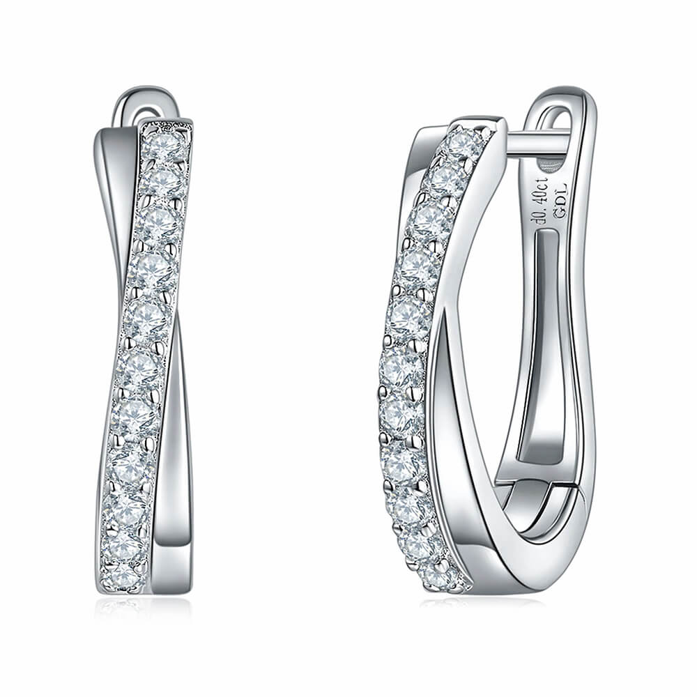 Moissanite Hoop Pave Earrings In Sterling Silver