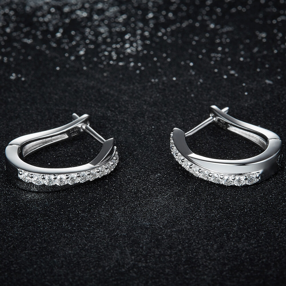 Moissanite Hoop Pave Earrings In Sterling Silver