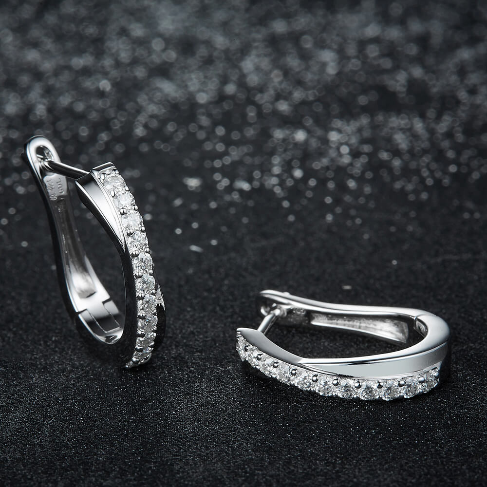 Moissanite Hoop Pave Earrings In Sterling Silver