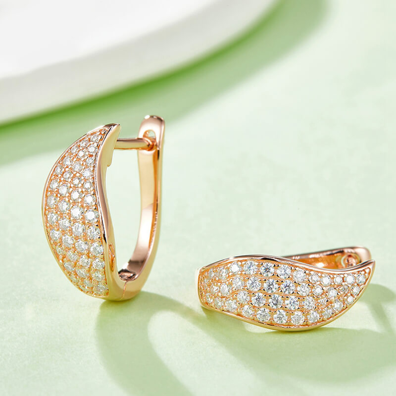 Moissanite Leaf Pave Hoop Earrings In Sterling Silver