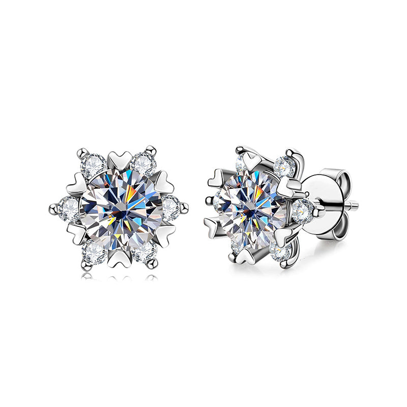 Moissanite Romantic Snowflake Stud Earrings In Sterling Silver