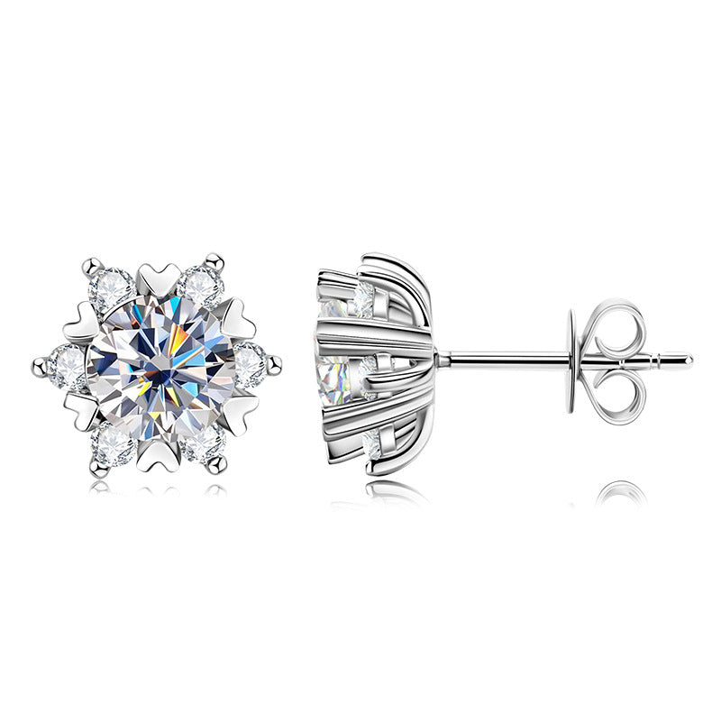 Moissanite Romantic Snowflake Stud Earrings In Sterling Silver