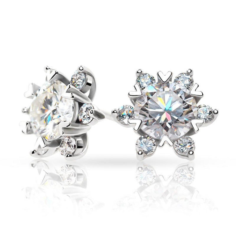 Moissanite Romantic Snowflake Stud Earrings In Sterling Silver