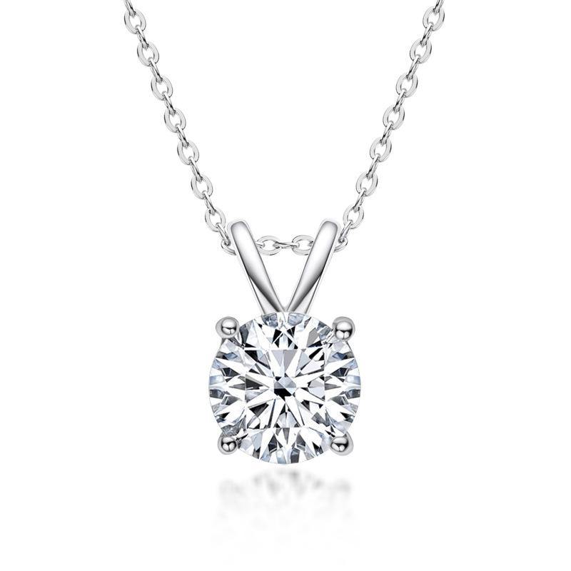 Solitaire Round Moissanite Four Prong Sterling Silver Necklace Pendant