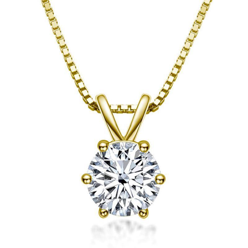 Classic Solitaire Round Moissanite Six Prong Sterling Silver Necklace Pendant