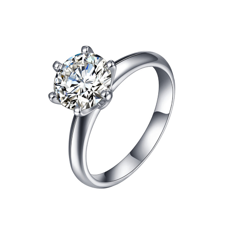 Classic Solitaire Moissanite Six-Prong Sterling Silver Engagement Ring