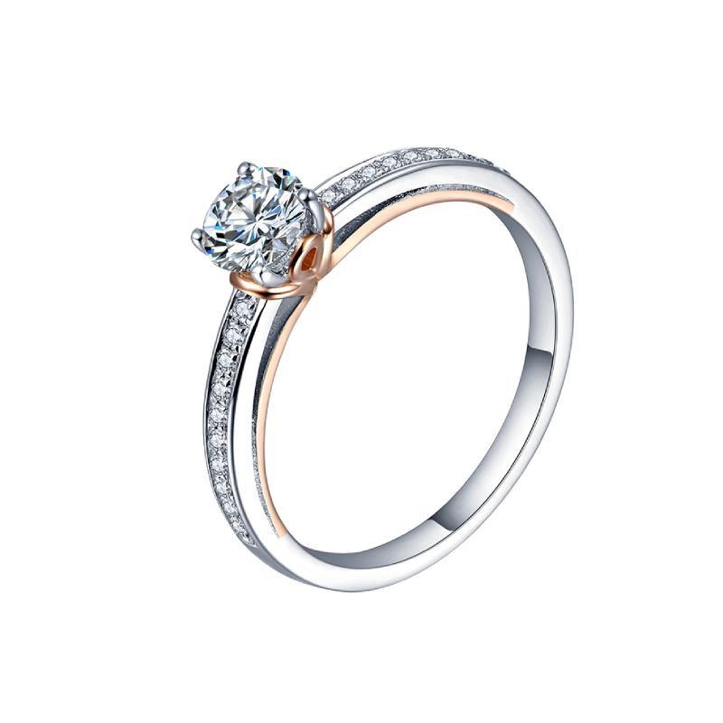 Moissanite Luxury Two Tone Pave Sterling Silver Ring