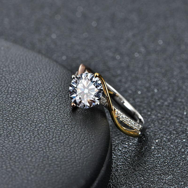 Moissanite Luxury Three Tone Pave Sterling Silver Ring