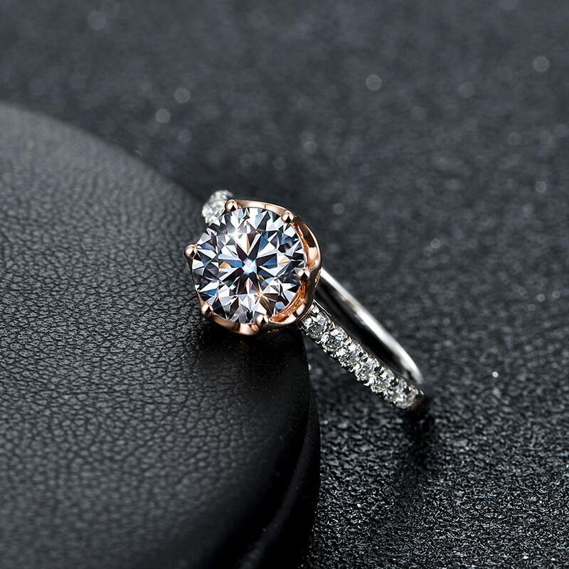 Moissanite Luxury Two Tone Torch Pave Sterling Silver Ring