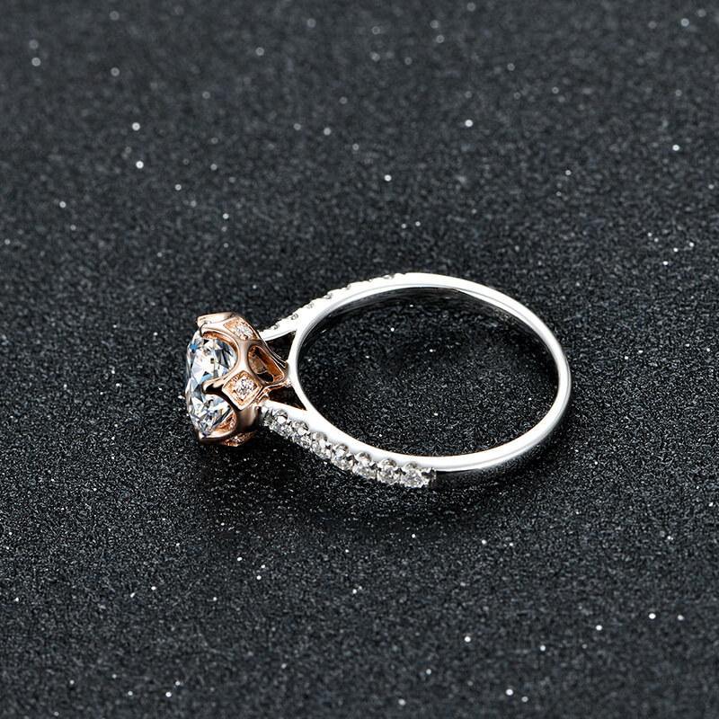 Moissanite Luxury Two Tone Torch Pave Sterling Silver Ring