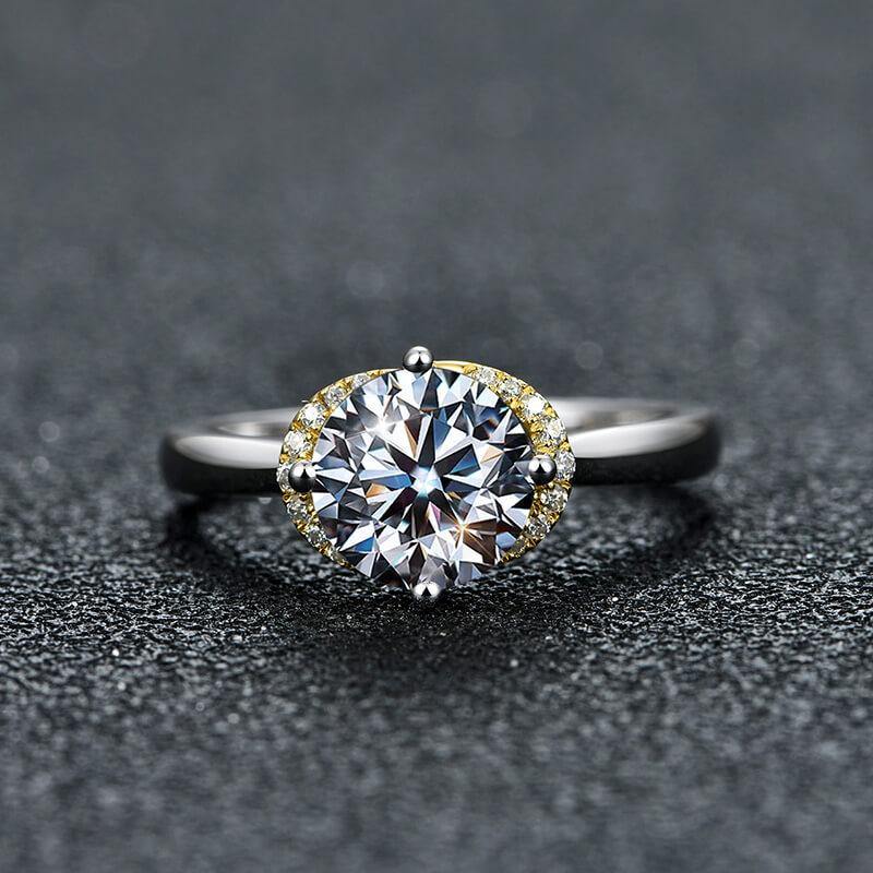 Moissanite Luxury Two Tone Halo Sterling Silver Ring