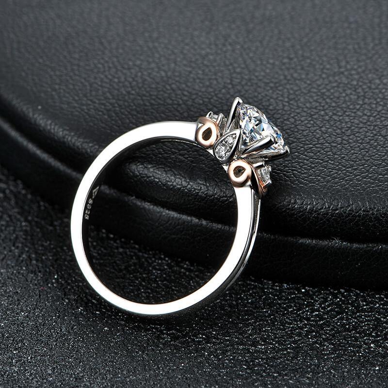 Three Stone Moissanite Two Tone Sterling Silver Ring