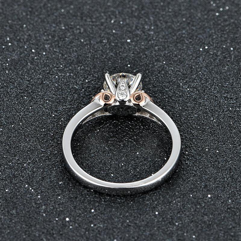 Three Stone Moissanite Two Tone Sterling Silver Ring