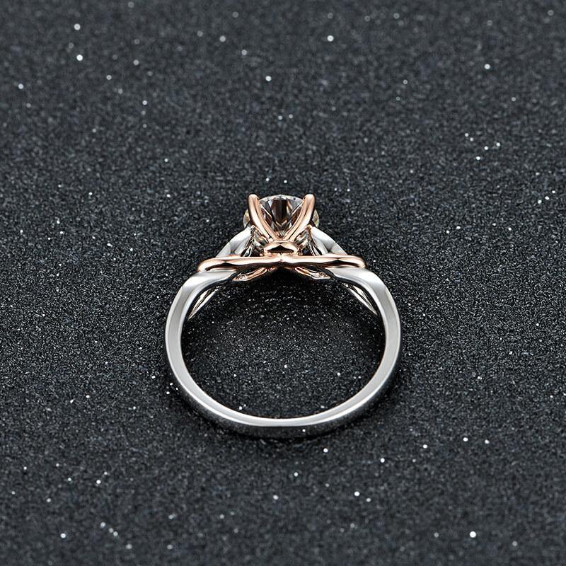 Solitaire Moissanite Two Tone Twisted Sterling Silver Ring