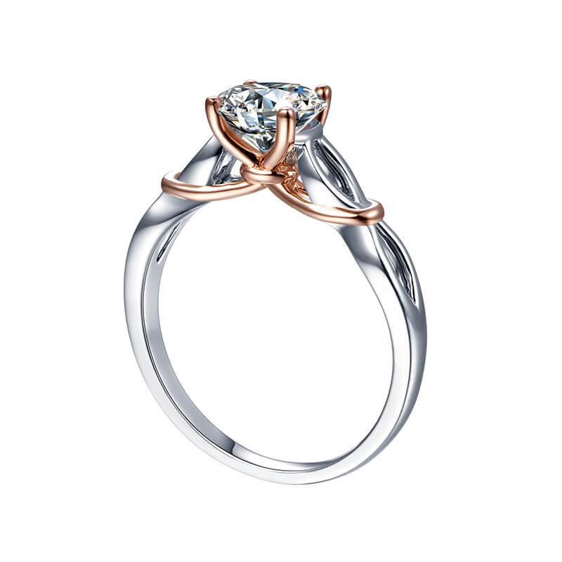 Solitaire Moissanite Two Tone Twisted Sterling Silver Ring