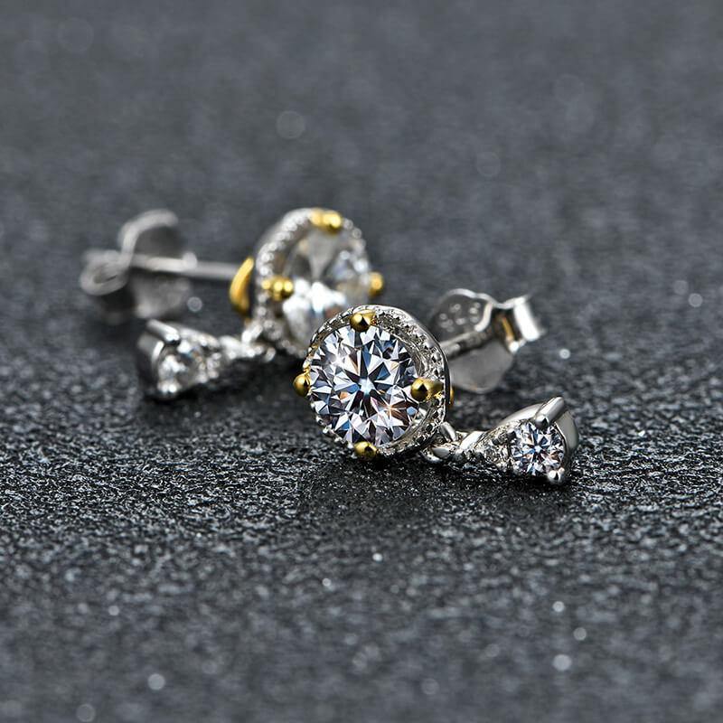 Moissanite Luxury Two Tone Halo Sterling Silver Stud Earrings