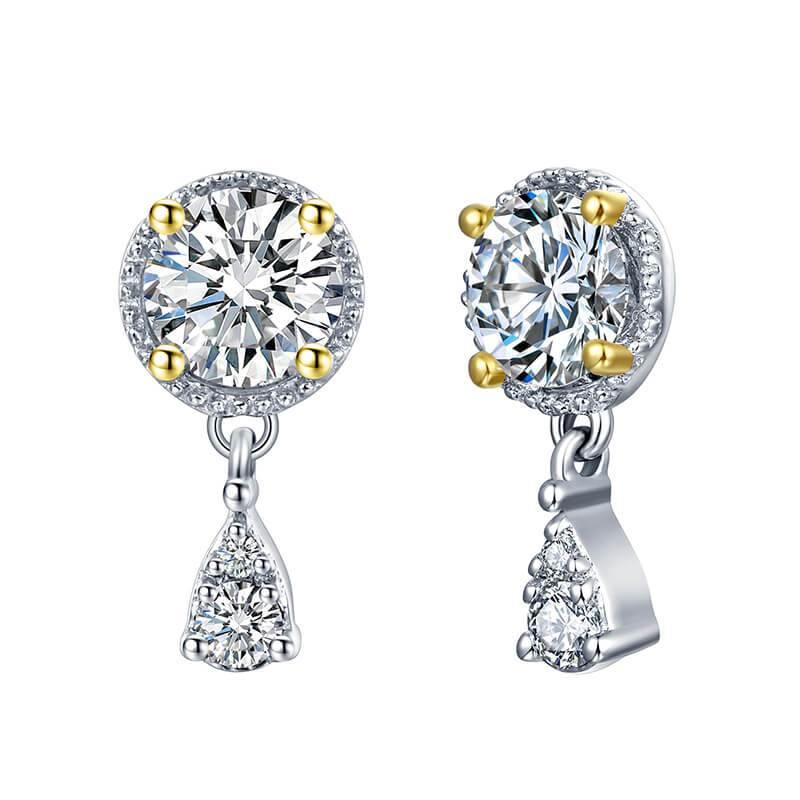 Moissanite Luxury Two Tone Halo Sterling Silver Stud Earrings