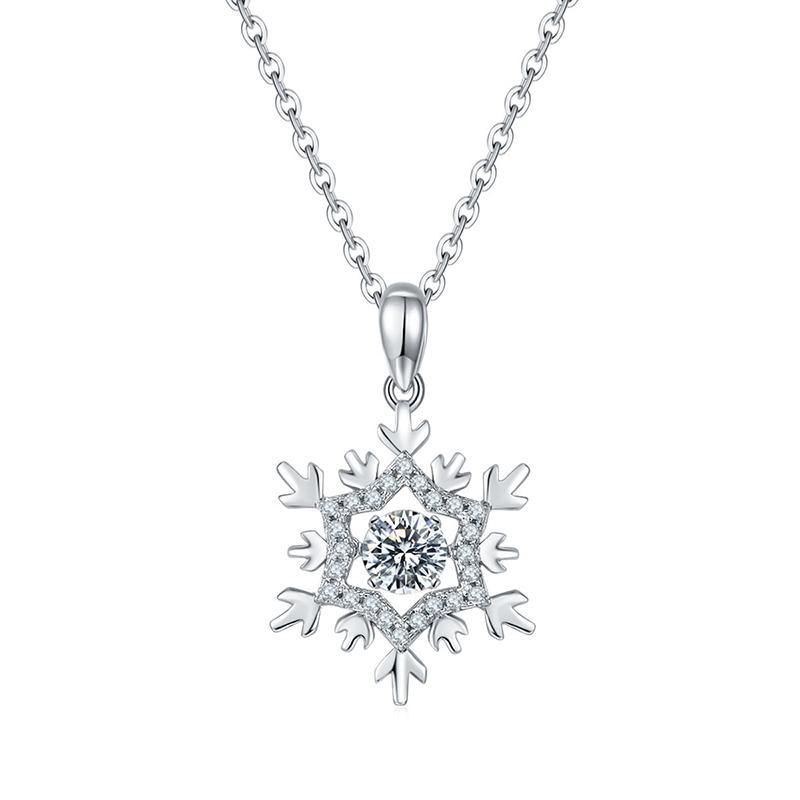 Dancing Moissanite Snowflake Sterling Silver Necklace