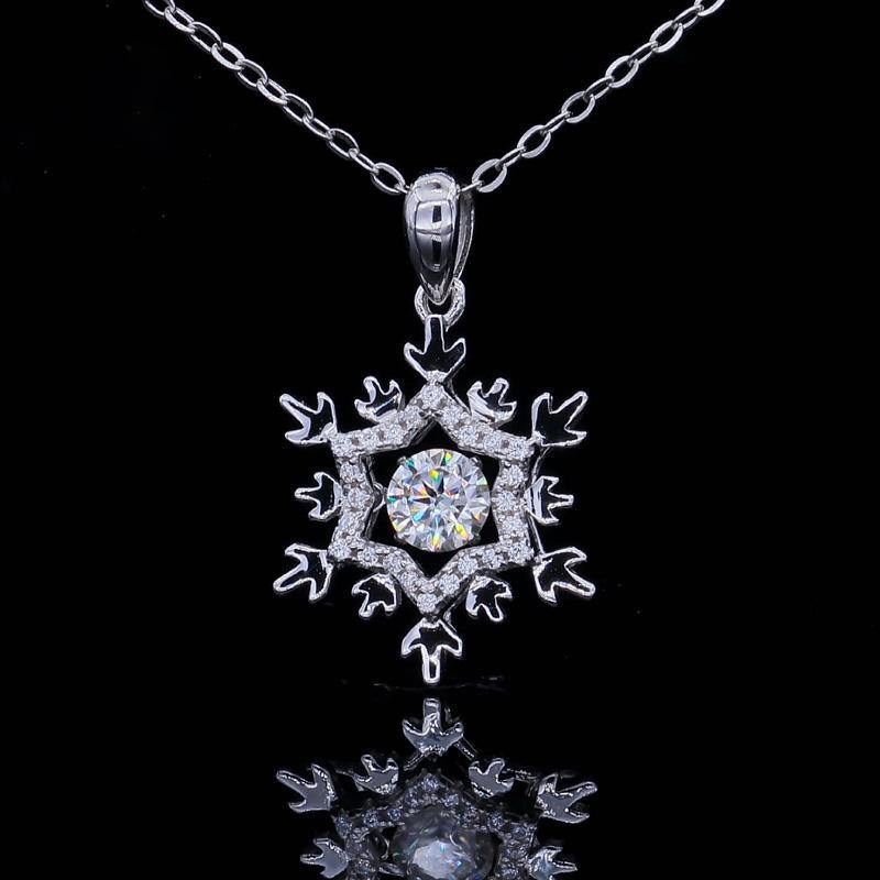 Dancing Moissanite Snowflake Sterling Silver Necklace