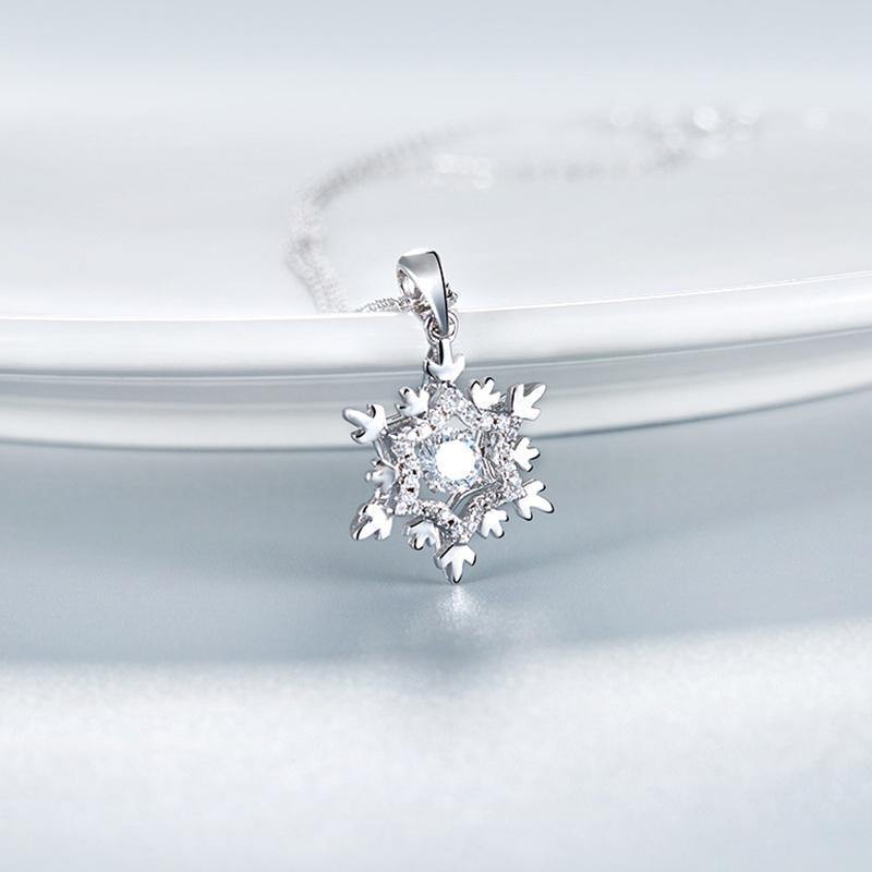 Dancing Moissanite Snowflake Sterling Silver Necklace