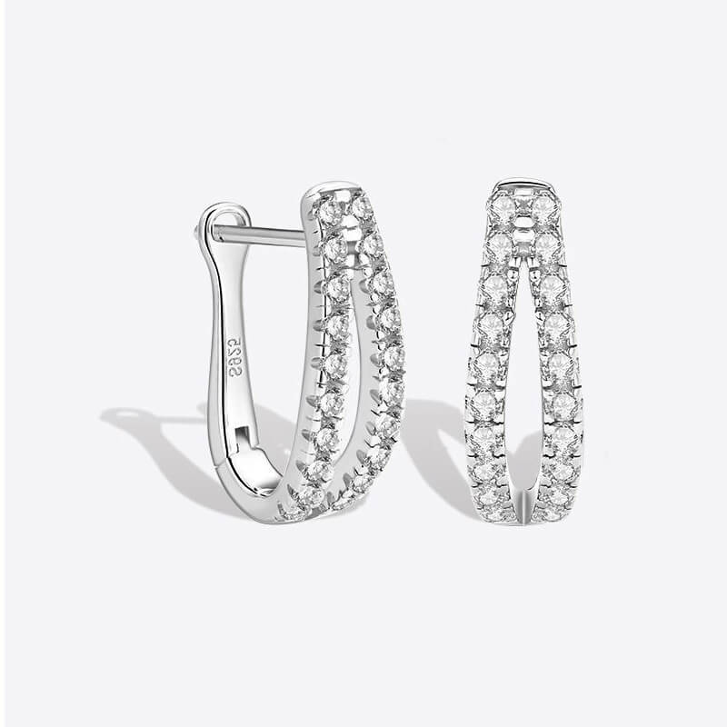 Moissanite Split Hoop Pave Earrings In Sterling Silver