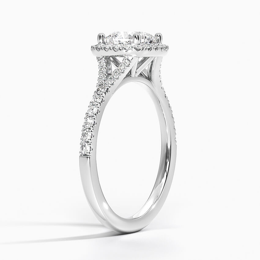 Moissanite Split Shank Square Halo Pave Engagement Ring