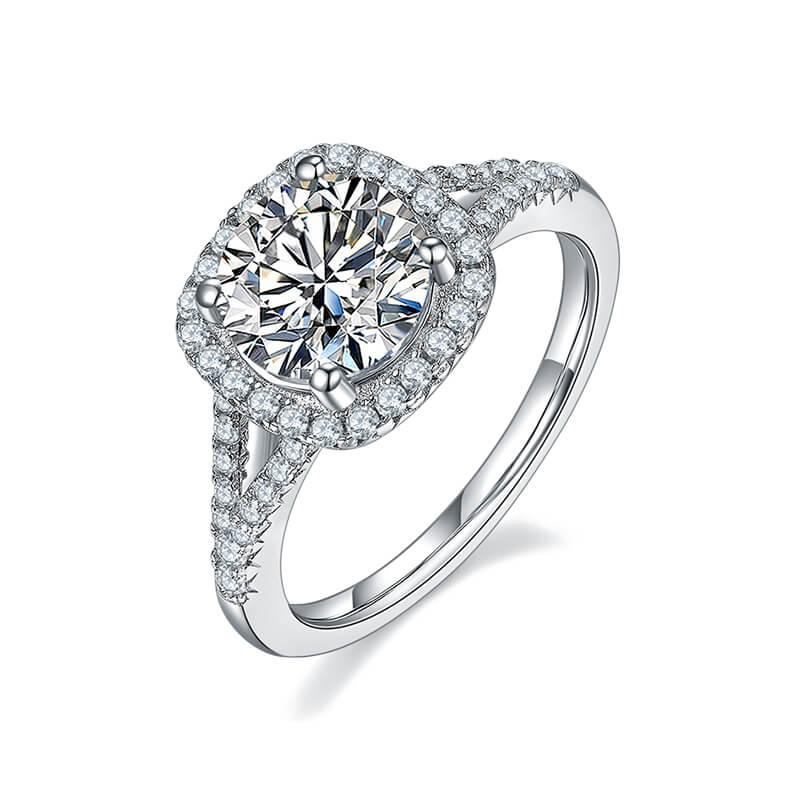 Moissanite Split Shank Square Halo Pave Engagement Ring