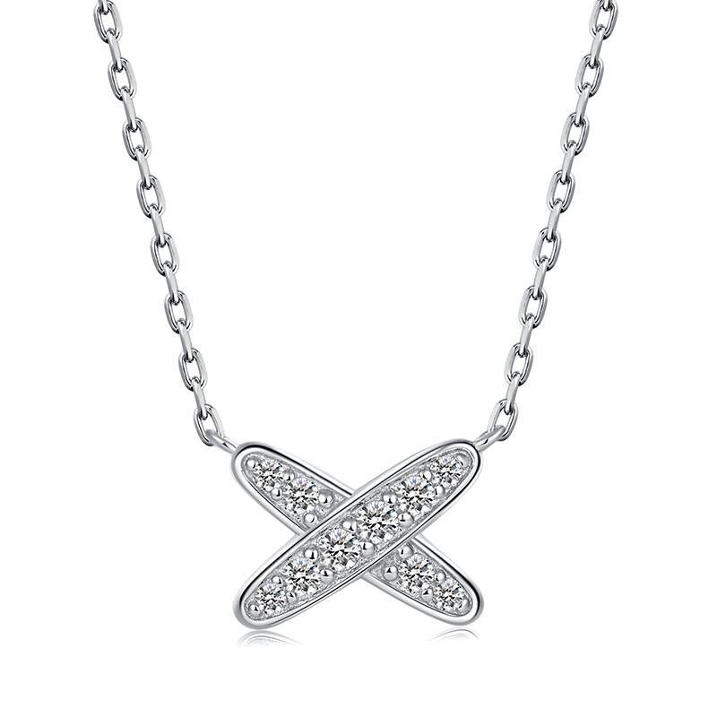 Moissanite X-Shaped Sterling Silver Necklace