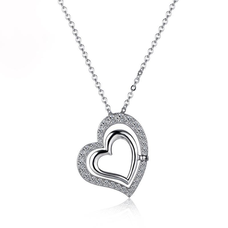 Moissanite double heart shape sterling silver necklace