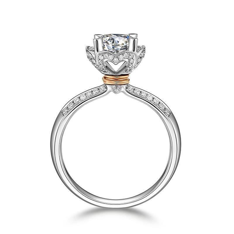 Halo Moissanite Hand Flower Four Prong Pave Engagement Ring