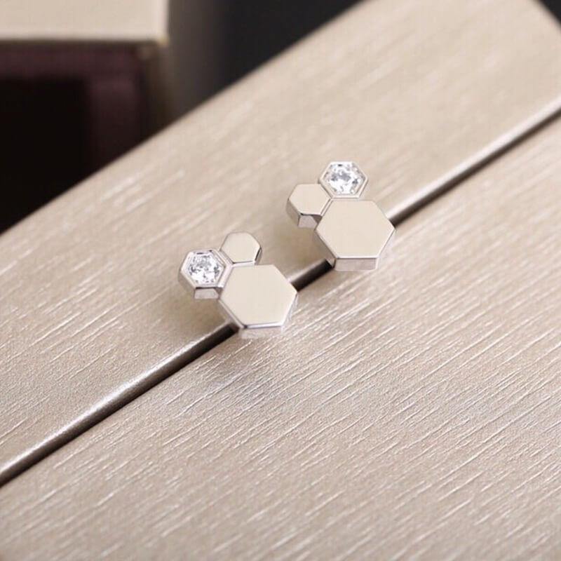 Moissanite honeycomb sterling silver earrings