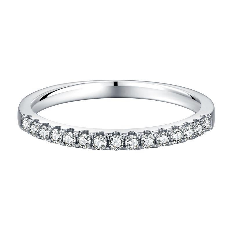 Moissanite Round Half Eternity Sterling Silver Wedding Band Stackable Ring