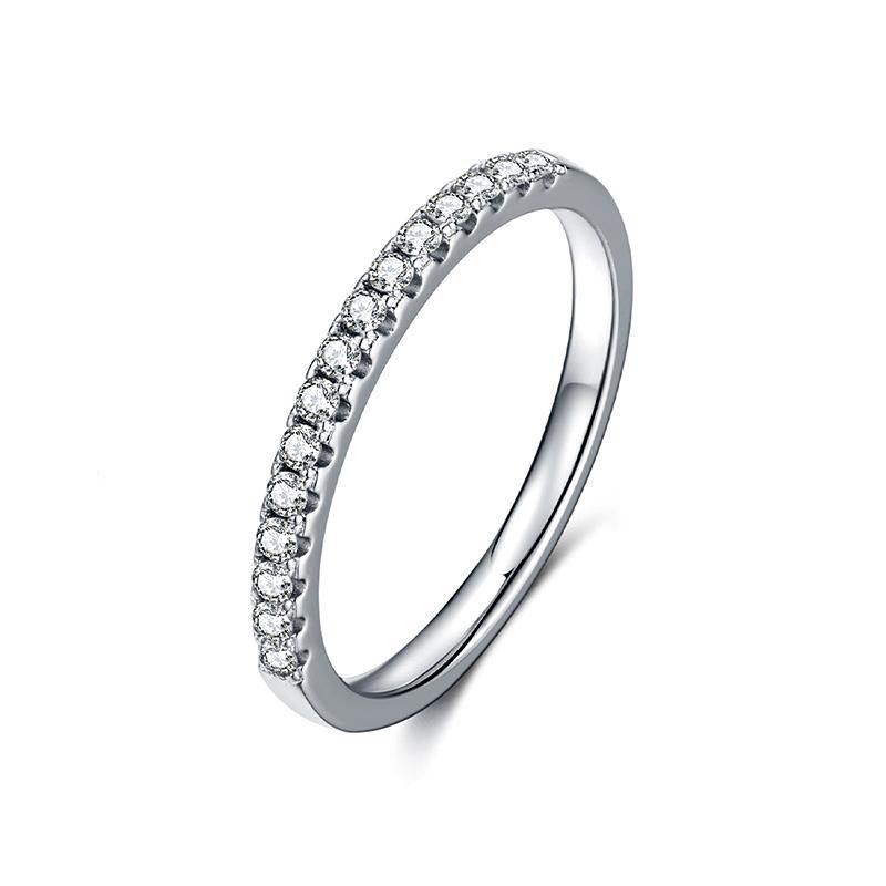 Moissanite Round Half Eternity Sterling Silver Wedding Band Stackable Ring