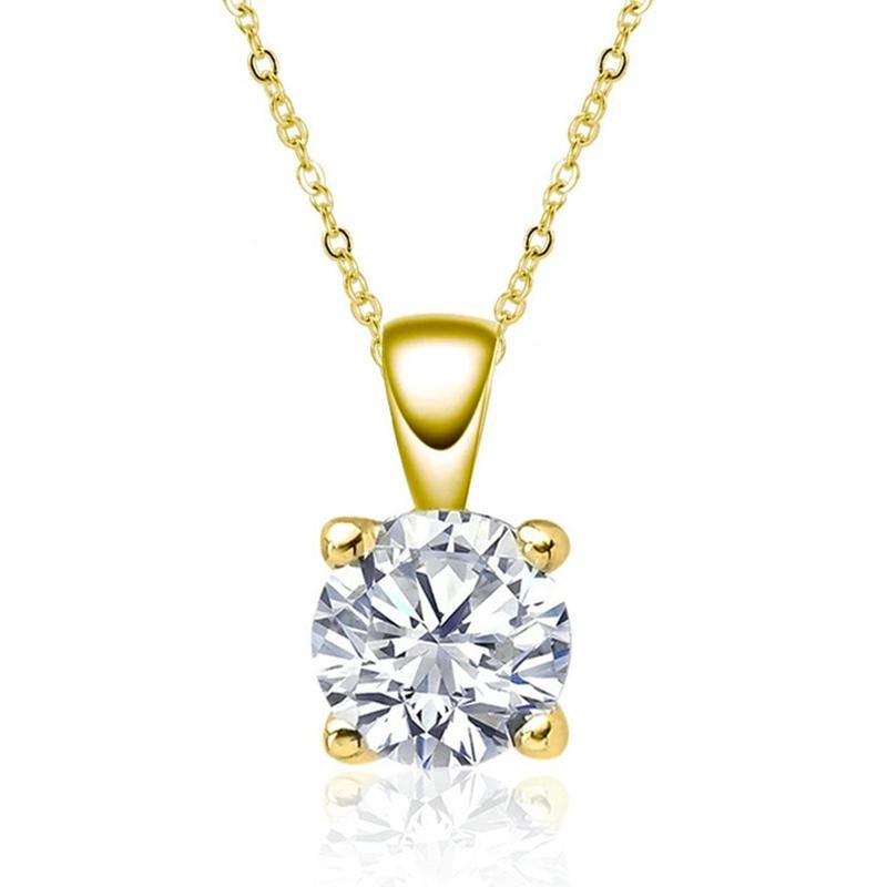 Classic Solitaire Round Moissanite Four Prong Sterling Silver Necklace Pendant