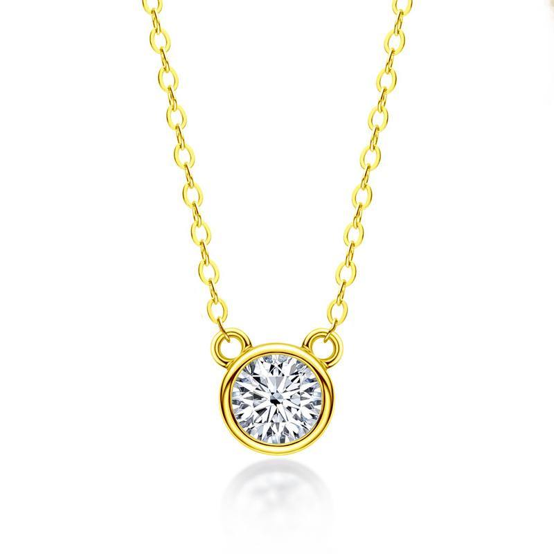 Solitaire Round Moissanite Bezel Sterling Silver Necklace Pendant