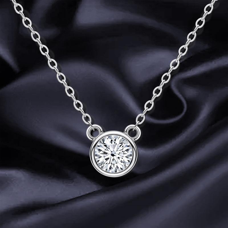 Solitaire Round Moissanite Bezel Sterling Silver Necklace Pendant